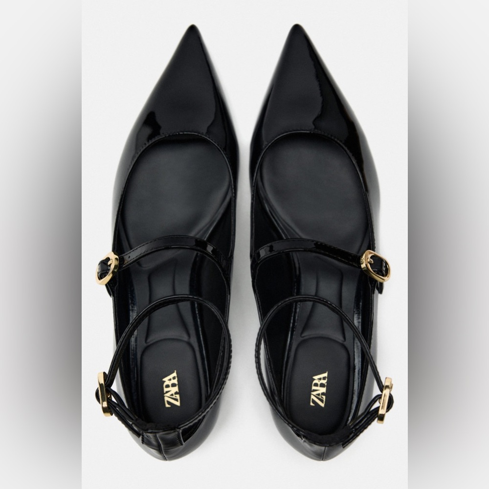 NWT Zara Patent Leather Pointed Toe Mary Jane Flats